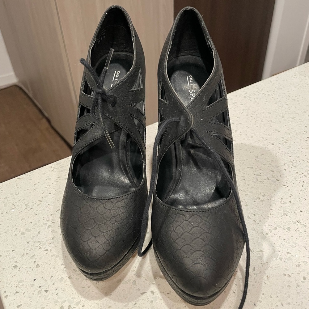 Call It Spring Black Lace-Up Heels